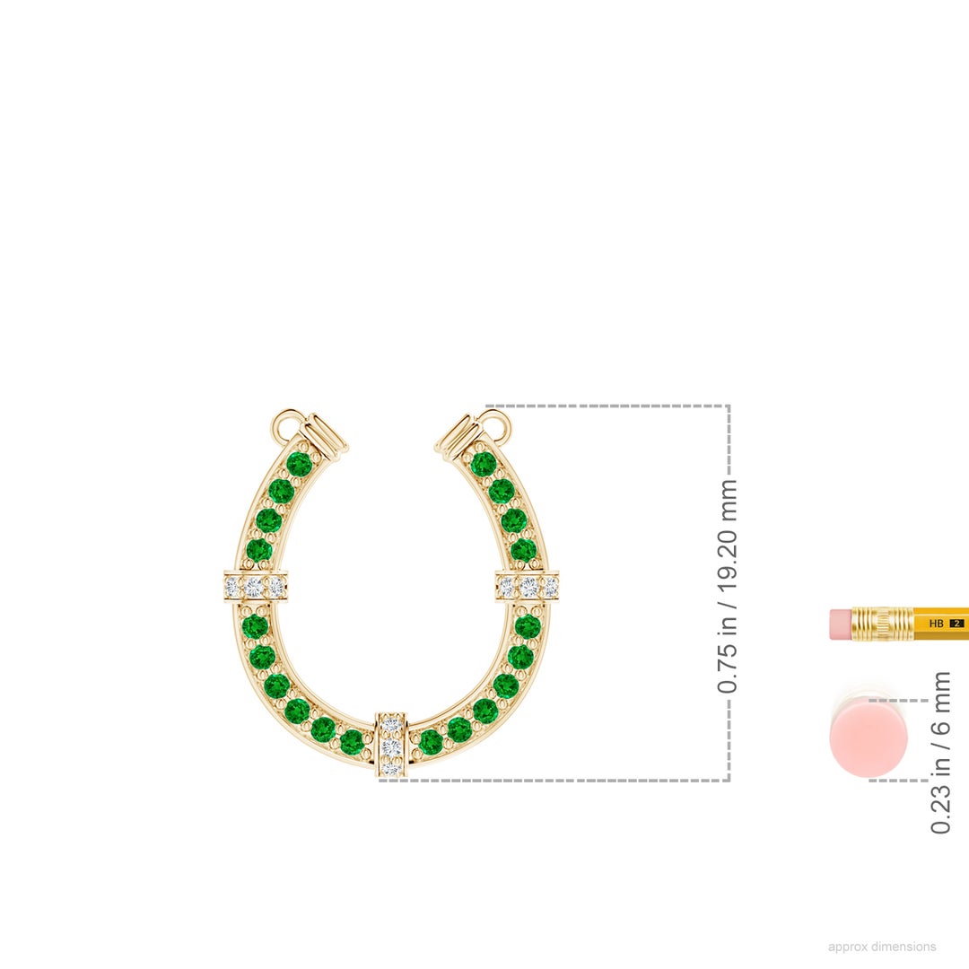 1.3mm AAAA Pave-Set Emerald and Diamond Horseshoe Pendant Necklace in Yellow Gold - ruler
