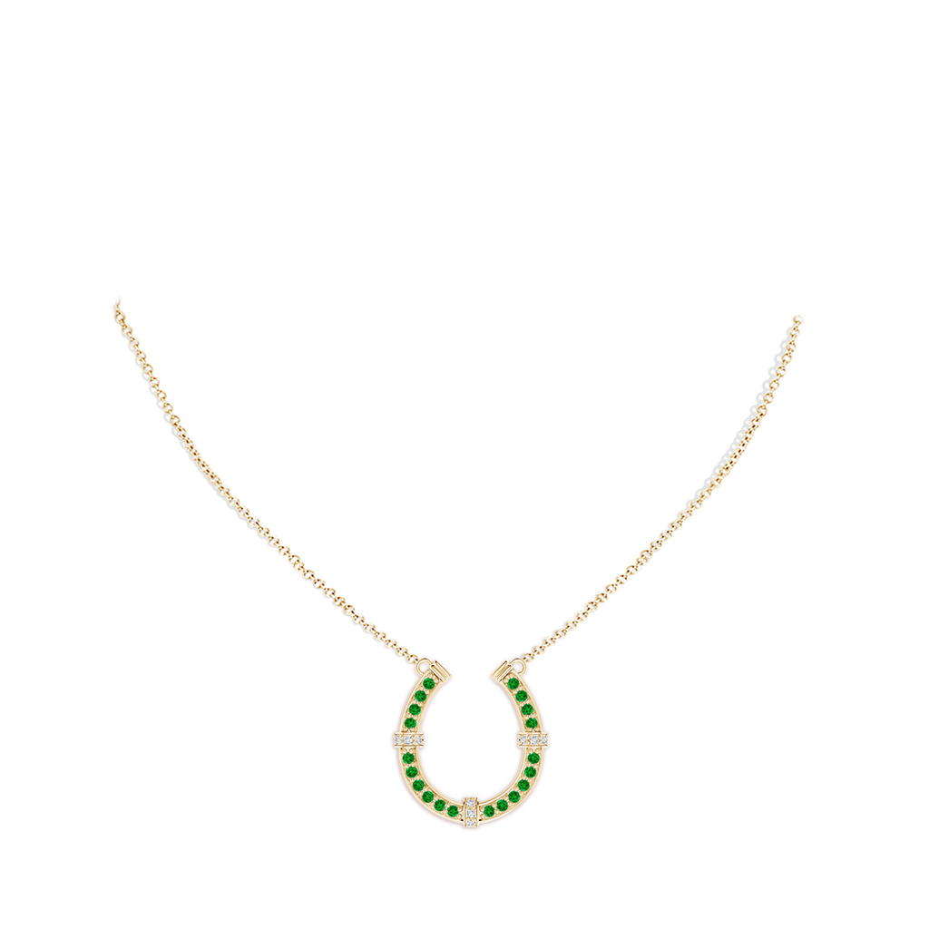 1.3mm AAAA Pave-Set Emerald and Diamond Horseshoe Pendant Necklace in Yellow Gold pen