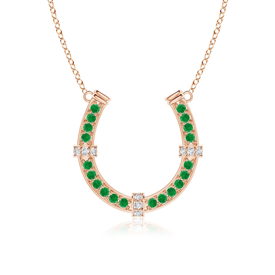 2.5mm AA Pave-Set Emerald and Diamond Horseshoe Pendant Necklace in Rose Gold 