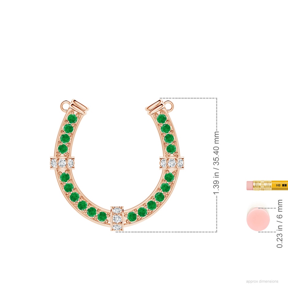 2.5mm AA Pave-Set Emerald and Diamond Horseshoe Pendant Necklace in Rose Gold ruler