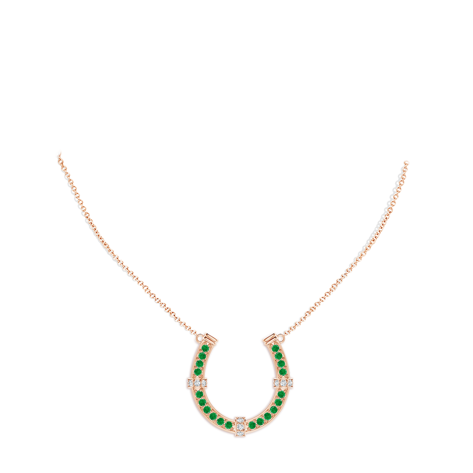 2.5mm AA Pave-Set Emerald and Diamond Horseshoe Pendant Necklace in Rose Gold pen