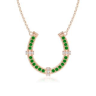 2.5mm AAAA Pave-Set Emerald and Diamond Horseshoe Pendant Necklace in 18K Rose Gold