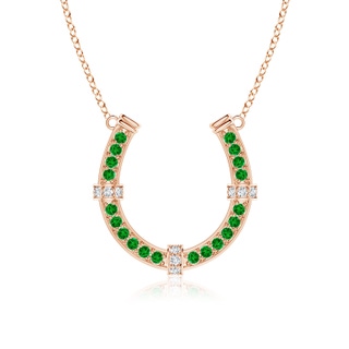 2.5mm AAAA Pave-Set Emerald and Diamond Horseshoe Pendant Necklace in 9K Rose Gold