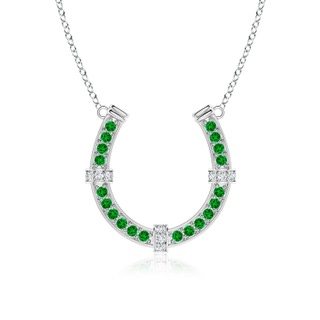 2.5mm AAAA Pave-Set Emerald and Diamond Horseshoe Pendant Necklace in P950 Platinum