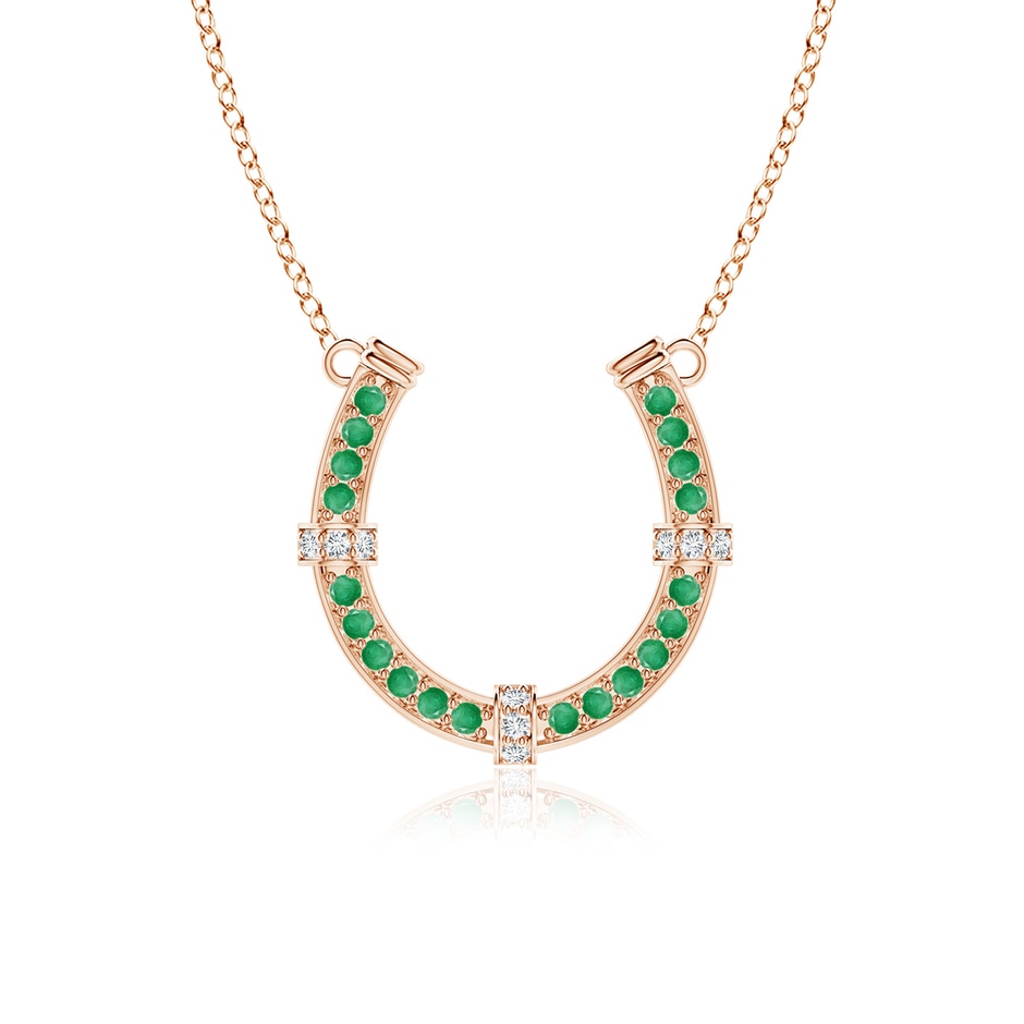 2mm A Pave-Set Emerald and Diamond Horseshoe Pendant Necklace in Rose Gold 