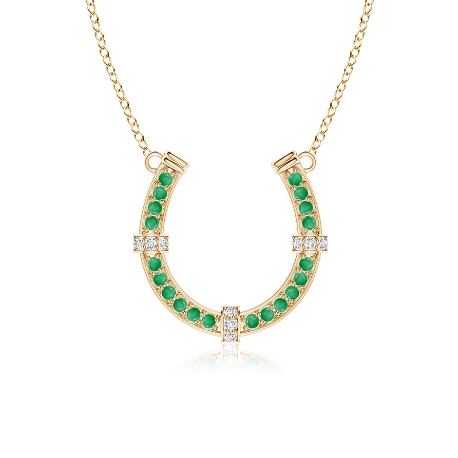 2mm A Pave-Set Emerald and Diamond Horseshoe Pendant Necklace in Yellow Gold 