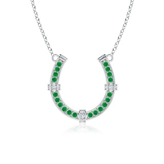 2mm AA Pave-Set Emerald and Diamond Horseshoe Pendant Necklace in P950 Platinum