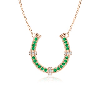 2mm AAA Pave-Set Emerald and Diamond Horseshoe Pendant Necklace in 18K Rose Gold