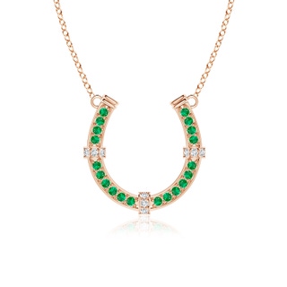 2mm AAA Pave-Set Emerald and Diamond Horseshoe Pendant Necklace in 9K Rose Gold