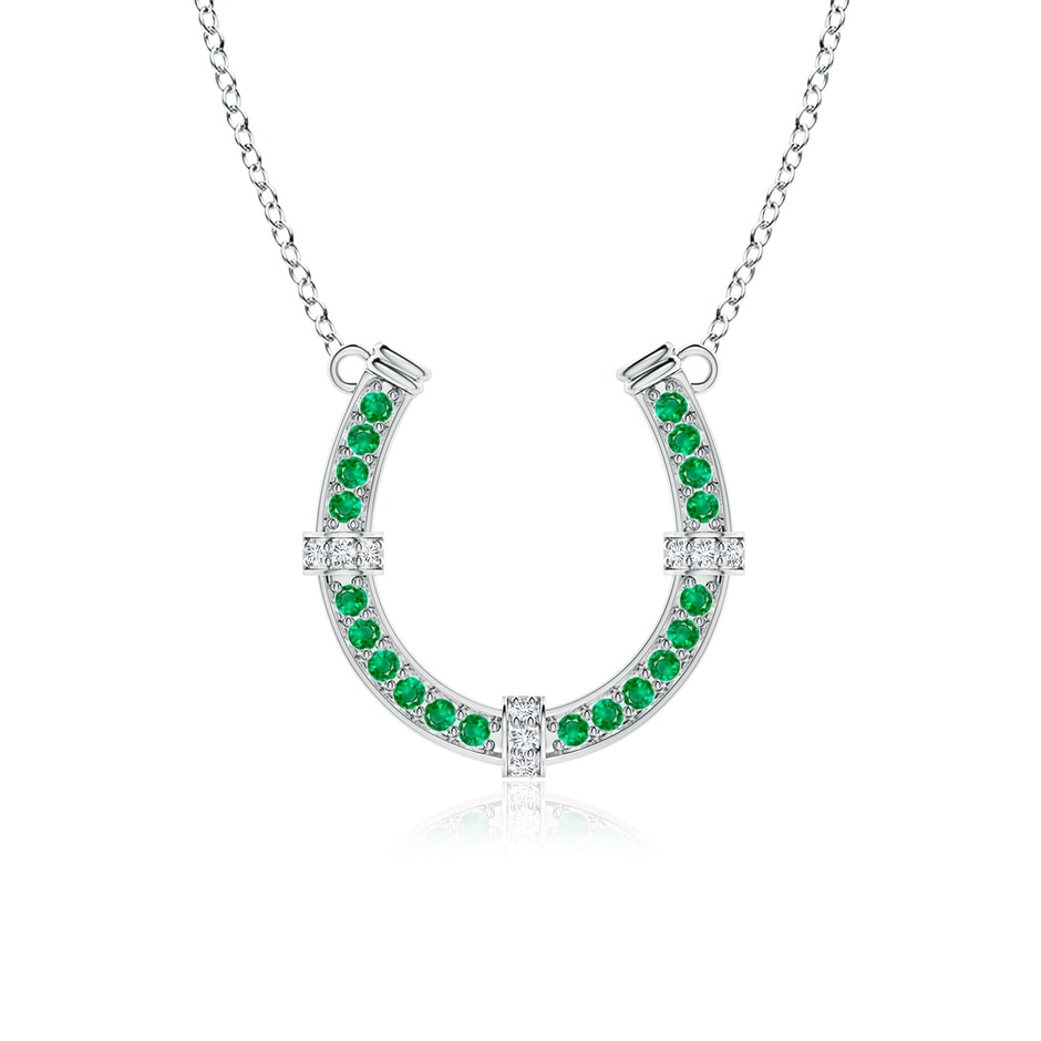 2mm AAA Pave-Set Emerald and Diamond Horseshoe Pendant Necklace in P950 Platinum 
