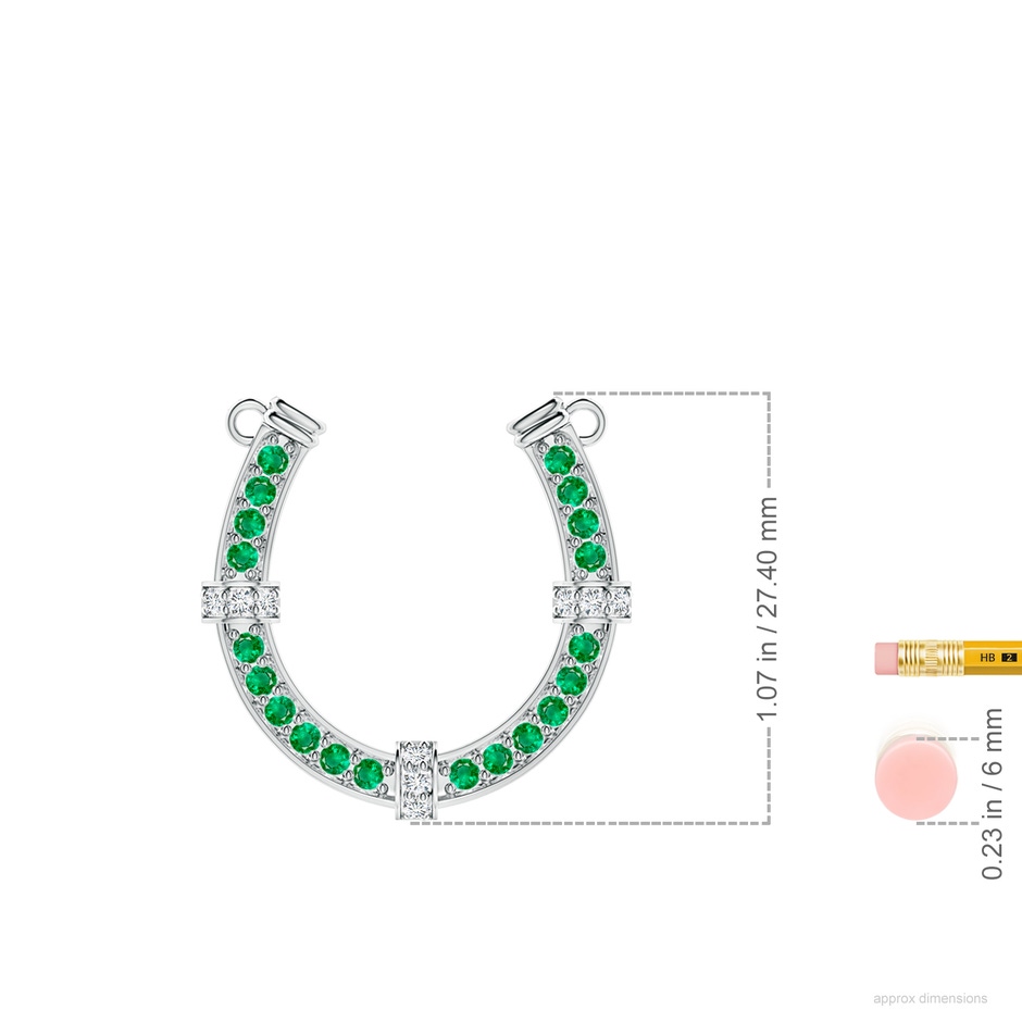 2mm AAA Pave-Set Emerald and Diamond Horseshoe Pendant Necklace in P950 Platinum ruler