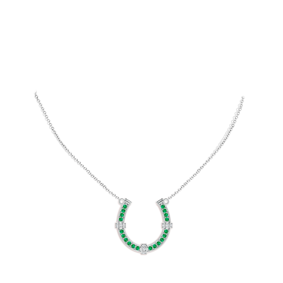 2mm AAA Pave-Set Emerald and Diamond Horseshoe Pendant Necklace in P950 Platinum pen