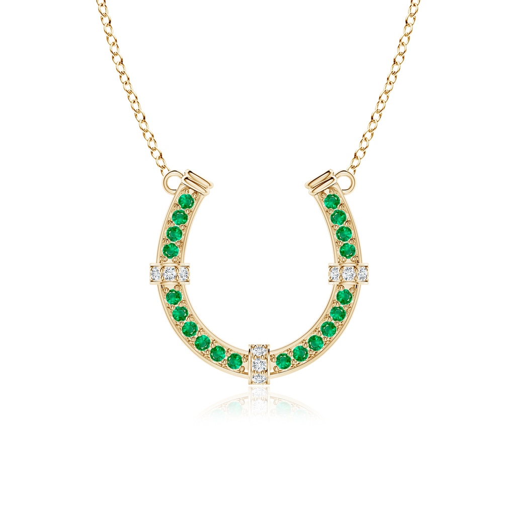 2mm AAA Pave-Set Emerald and Diamond Horseshoe Pendant Necklace in Yellow Gold