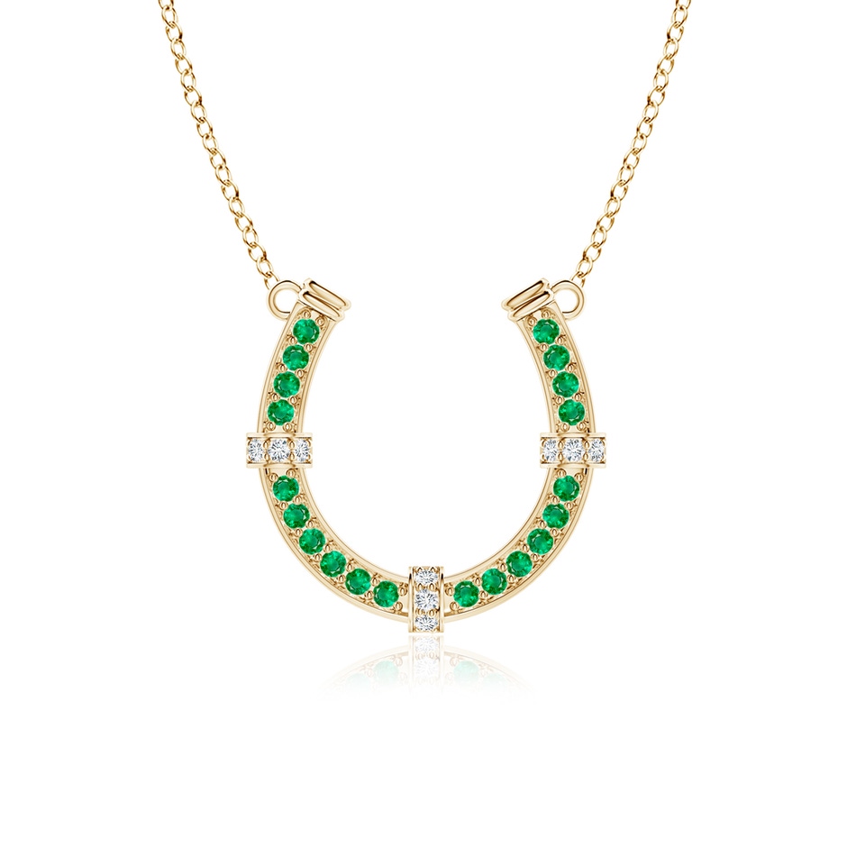 2mm AAA Pave-Set Emerald and Diamond Horseshoe Pendant Necklace in Yellow Gold 