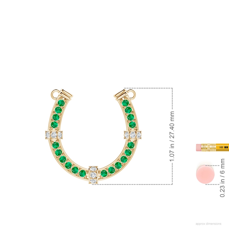 2mm AAA Pave-Set Emerald and Diamond Horseshoe Pendant Necklace in Yellow Gold ruler
