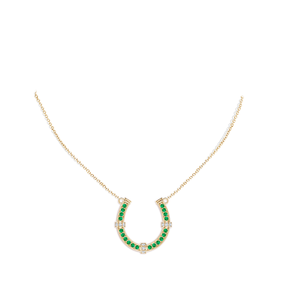 2mm AAA Pave-Set Emerald and Diamond Horseshoe Pendant Necklace in Yellow Gold pen