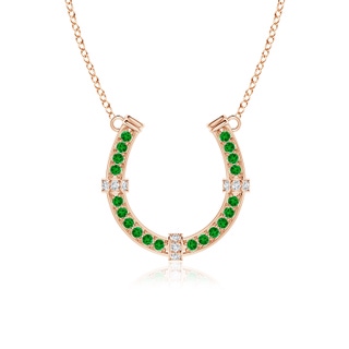 2mm AAAA Pave-Set Emerald and Diamond Horseshoe Pendant Necklace in 10K Rose Gold