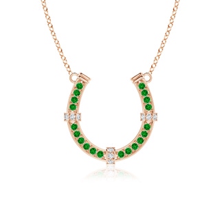 2mm AAAA Pave-Set Emerald and Diamond Horseshoe Pendant Necklace in 18K Rose Gold