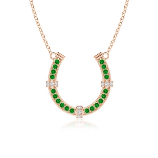 2mm AAAA Pave-Set Emerald and Diamond Horseshoe Pendant Necklace in 9K Rose Gold