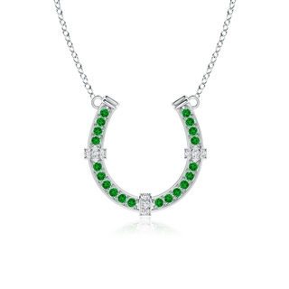 2mm AAAA Pave-Set Emerald and Diamond Horseshoe Pendant Necklace in P950 Platinum