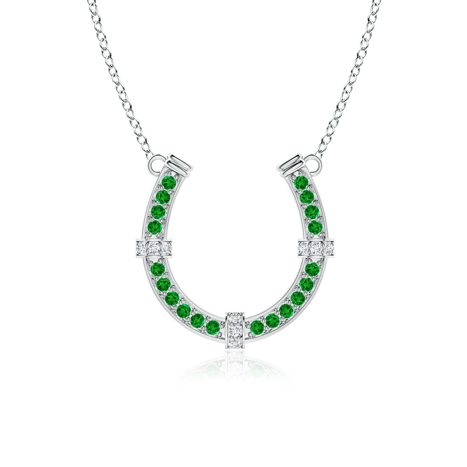 2mm AAAA Pave-Set Emerald and Diamond Horseshoe Pendant Necklace in P950 Platinum 