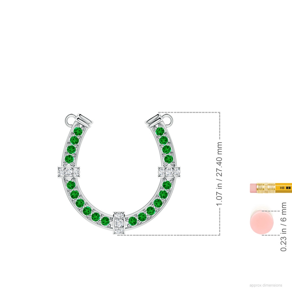 2mm AAAA Pave-Set Emerald and Diamond Horseshoe Pendant Necklace in P950 Platinum ruler