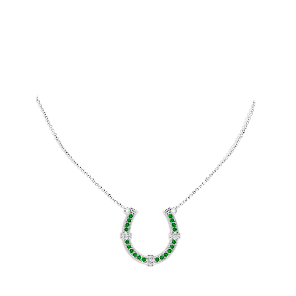 2mm AAAA Pave-Set Emerald and Diamond Horseshoe Pendant Necklace in P950 Platinum pen