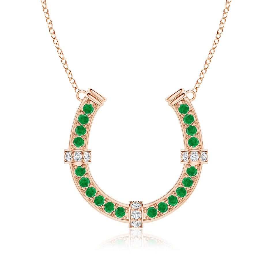 3mm AA Pave-Set Emerald and Diamond Horseshoe Pendant Necklace in Rose Gold 