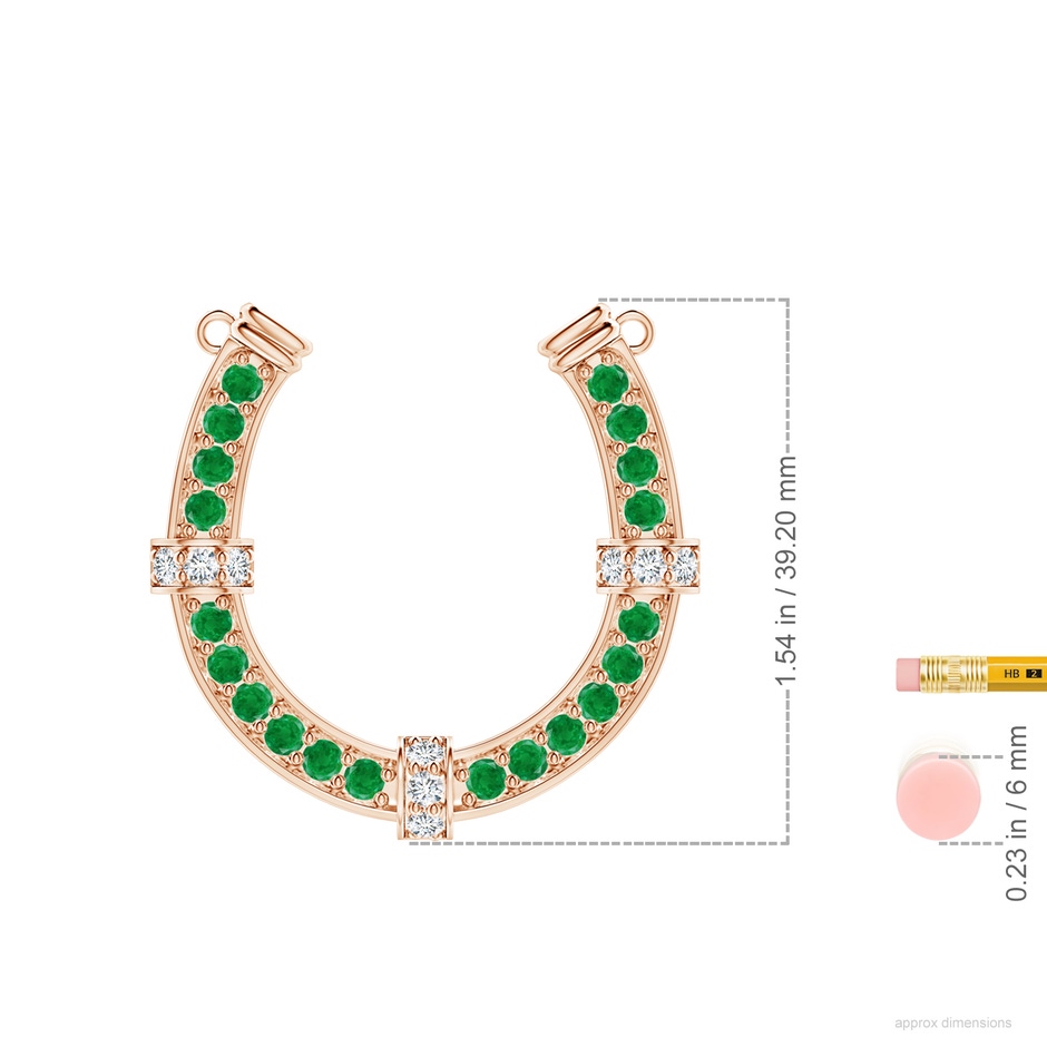 3mm AA Pave-Set Emerald and Diamond Horseshoe Pendant Necklace in Rose Gold ruler