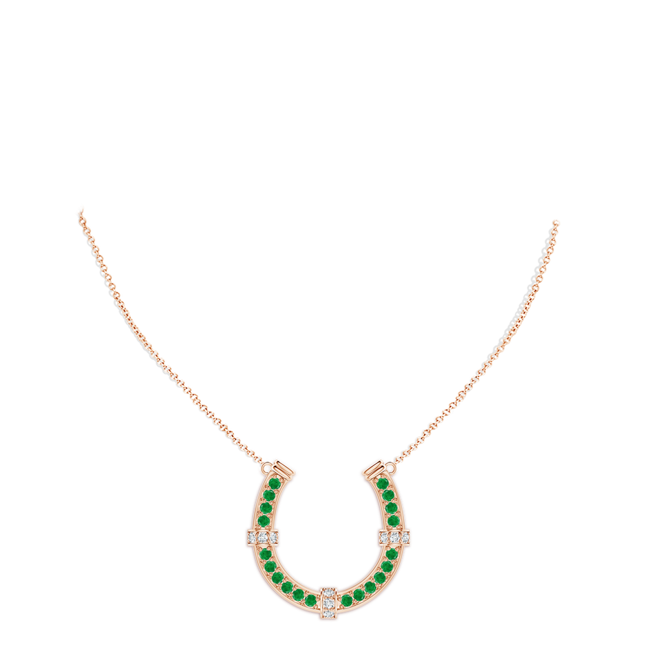 3mm AA Pave-Set Emerald and Diamond Horseshoe Pendant Necklace in Rose Gold pen