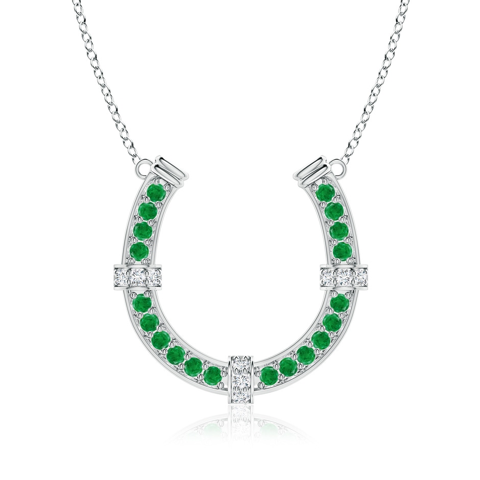 3mm AA Pave-Set Emerald and Diamond Horseshoe Pendant Necklace in White Gold 