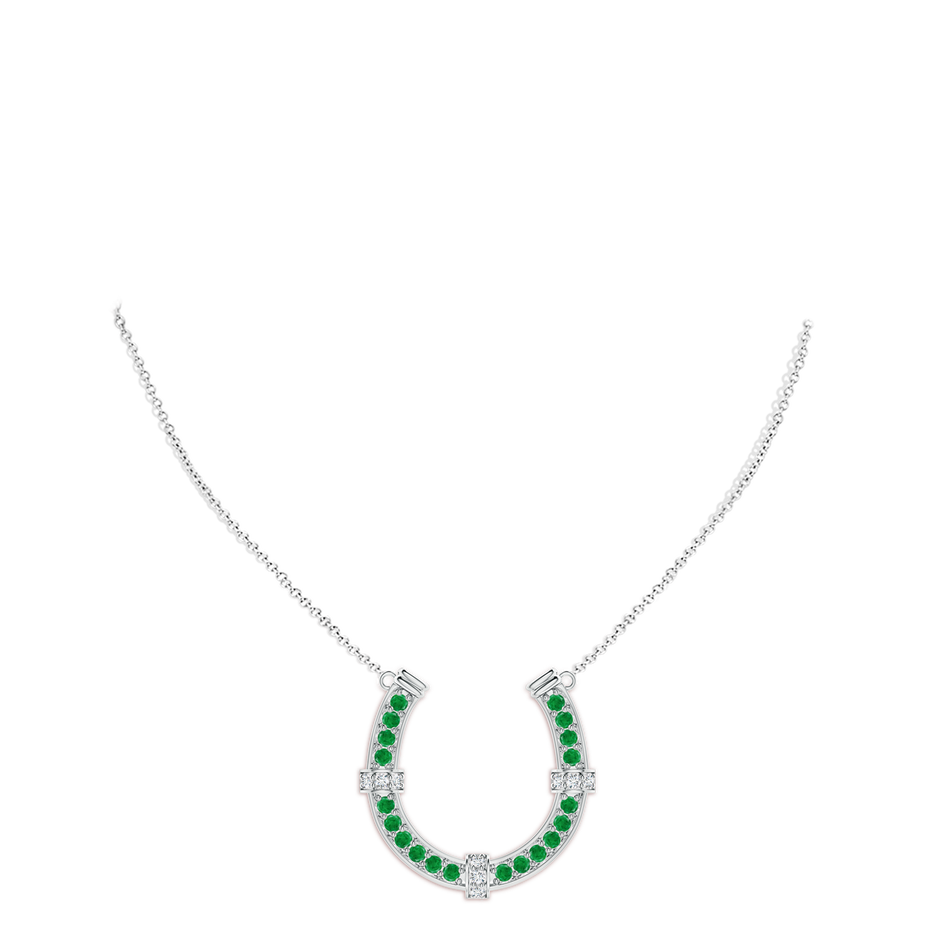 3mm AA Pave-Set Emerald and Diamond Horseshoe Pendant Necklace in White Gold pen