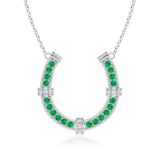 3mm AAA Pave-Set Emerald and Diamond Horseshoe Pendant Necklace in P950 Platinum