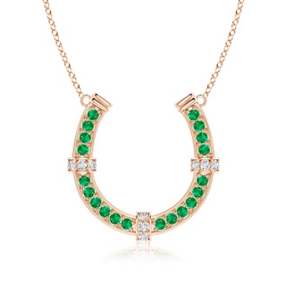 3mm AAA Pave-Set Emerald and Diamond Horseshoe Pendant Necklace in Rose Gold