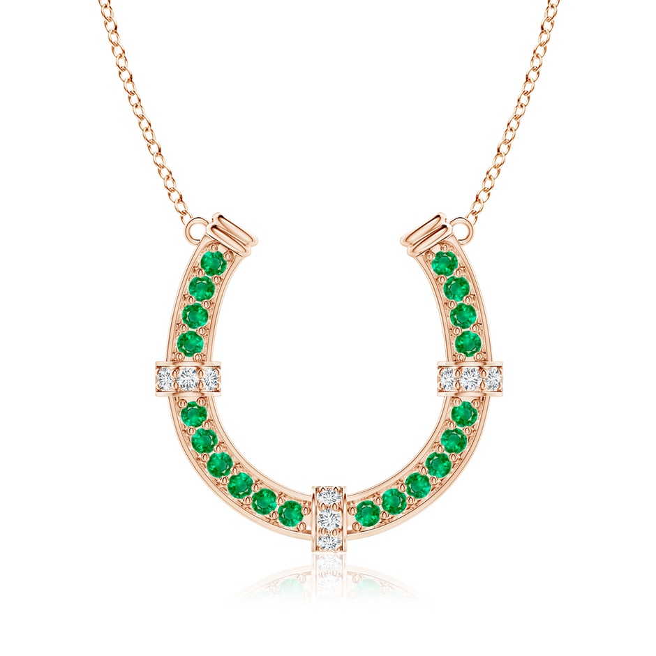 3mm AAA Pave-Set Emerald and Diamond Horseshoe Pendant Necklace in Rose Gold 
