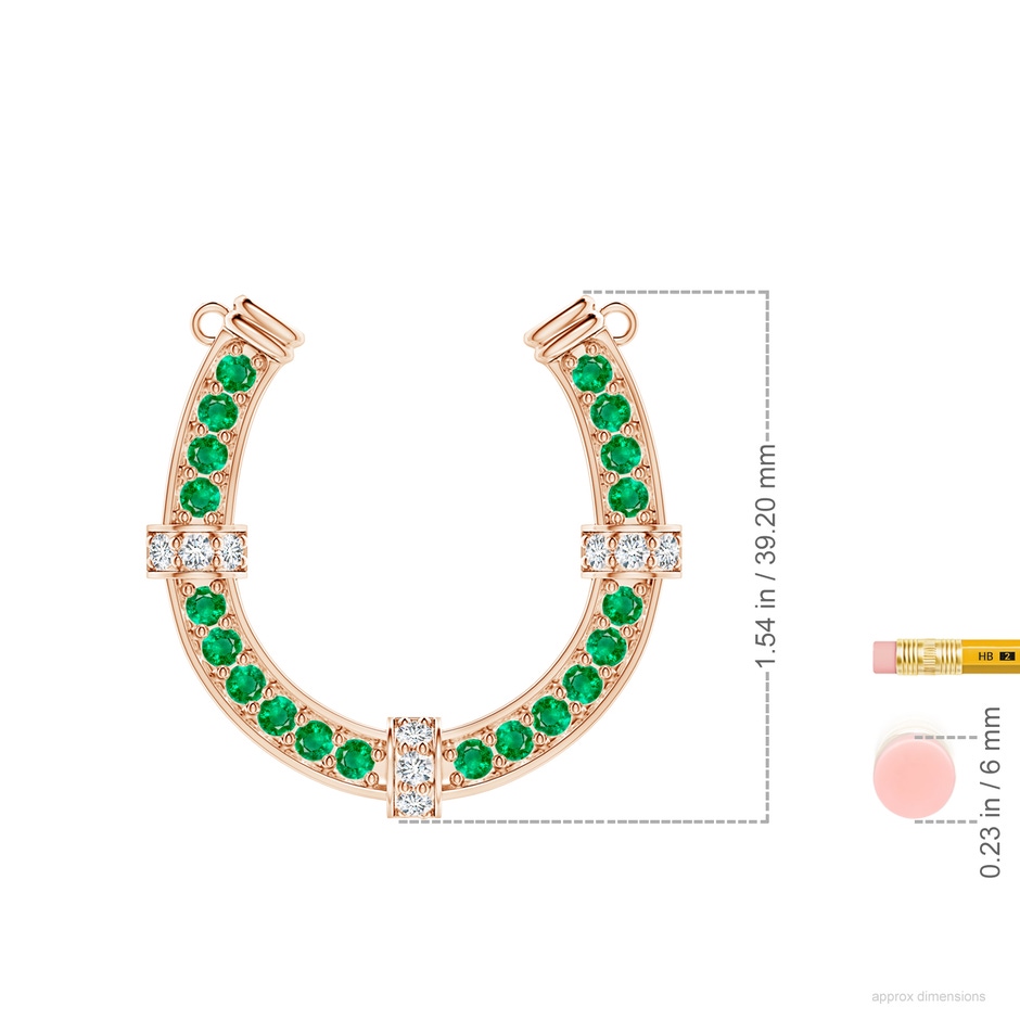 3mm AAA Pave-Set Emerald and Diamond Horseshoe Pendant Necklace in Rose Gold ruler