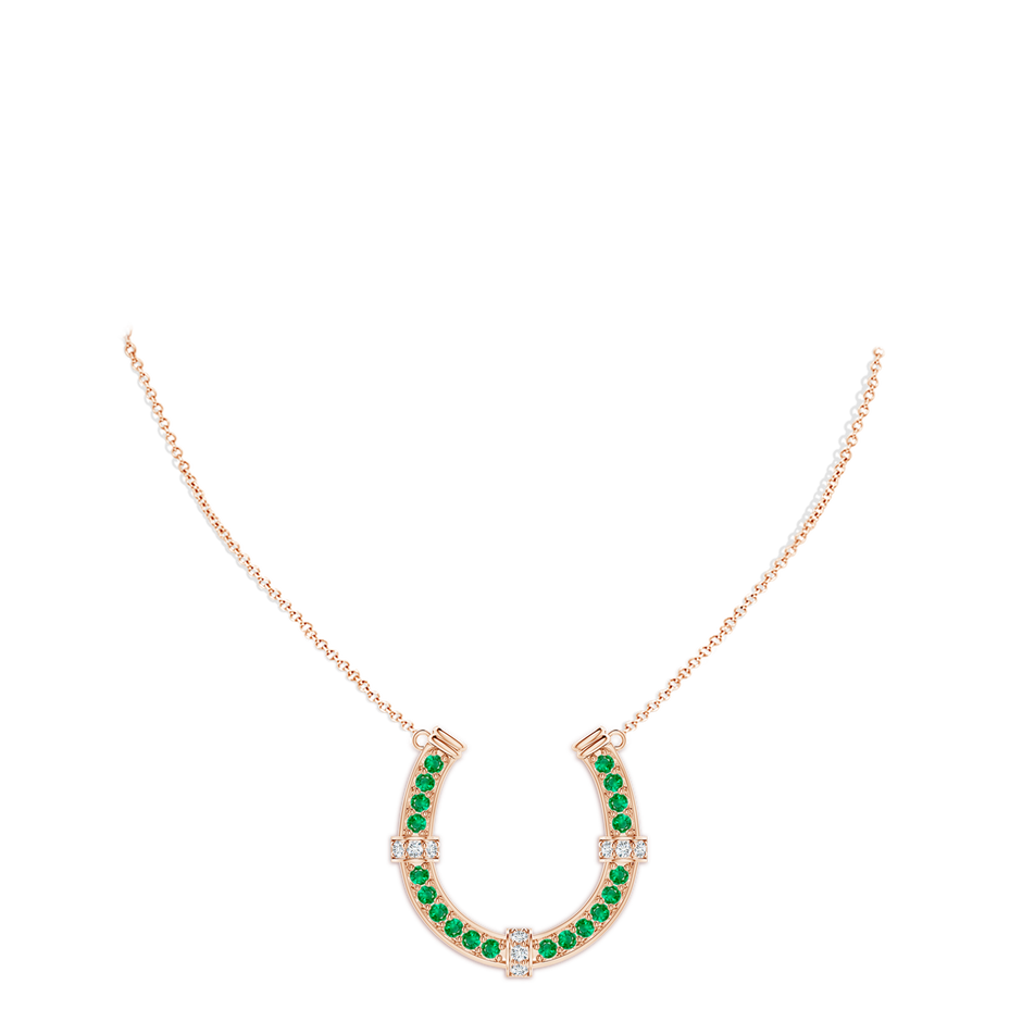 3mm AAA Pave-Set Emerald and Diamond Horseshoe Pendant Necklace in Rose Gold pen