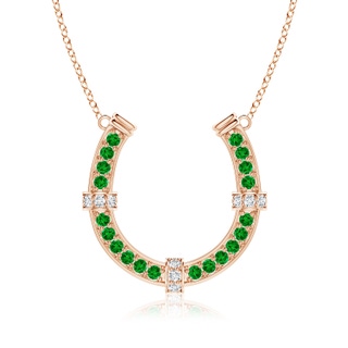 3mm AAAA Pave-Set Emerald and Diamond Horseshoe Pendant Necklace in 18K Rose Gold