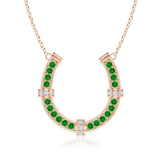 3mm AAAA Pave-Set Emerald and Diamond Horseshoe Pendant Necklace in 9K Rose Gold