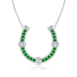 3mm AAAA Pave-Set Emerald and Diamond Horseshoe Pendant Necklace in P950 Platinum