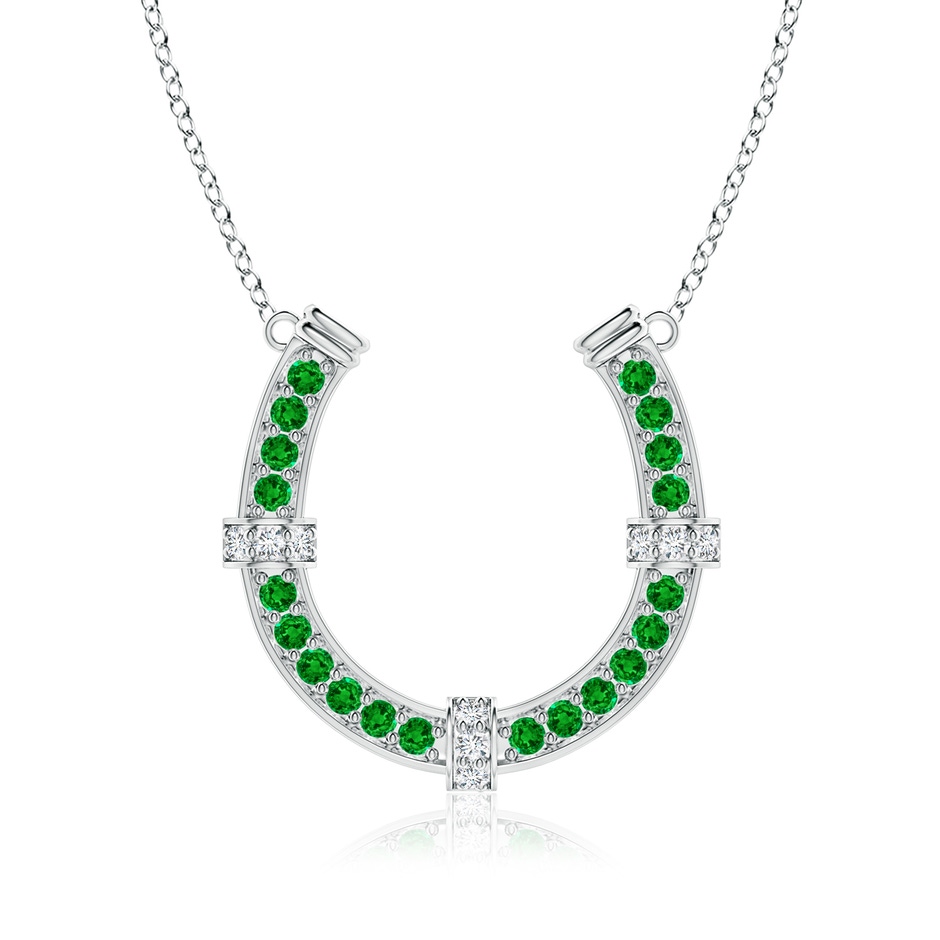 3mm AAAA Pave-Set Emerald and Diamond Horseshoe Pendant Necklace in P950 Platinum 