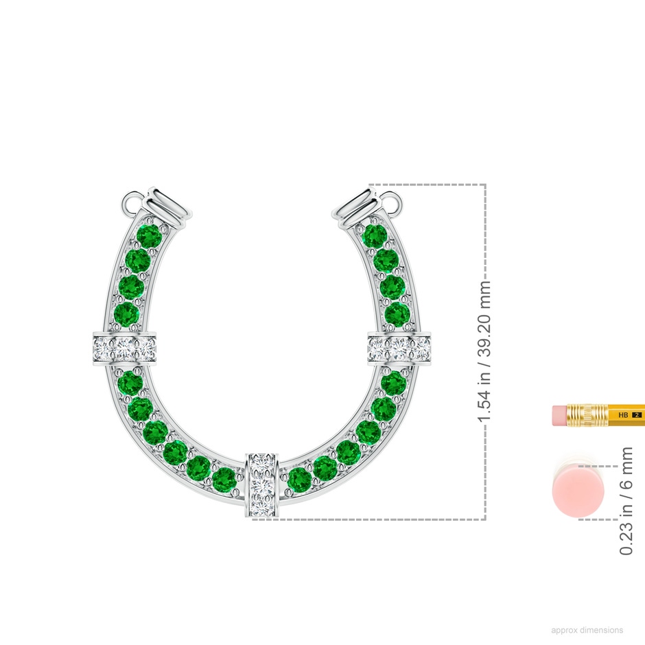 3mm AAAA Pave-Set Emerald and Diamond Horseshoe Pendant Necklace in P950 Platinum ruler