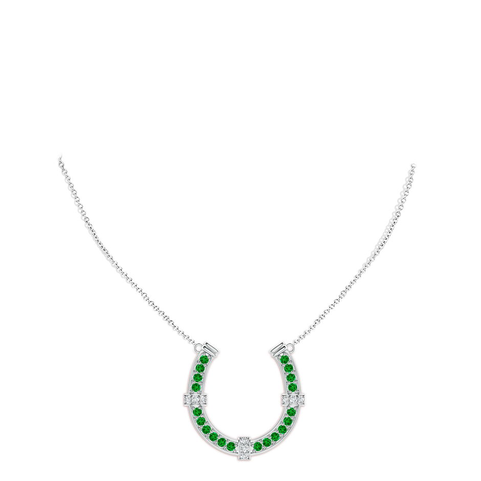 3mm AAAA Pave-Set Emerald and Diamond Horseshoe Pendant Necklace in P950 Platinum pen