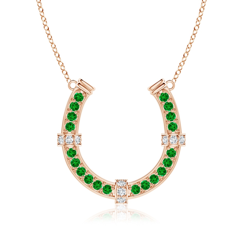 3mm AAAA Pave-Set Emerald and Diamond Horseshoe Pendant Necklace in Rose Gold 