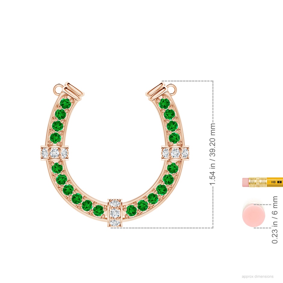 3mm AAAA Pave-Set Emerald and Diamond Horseshoe Pendant Necklace in Rose Gold ruler