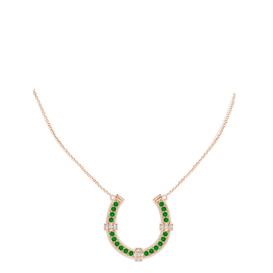 3mm AAAA Pave-Set Emerald and Diamond Horseshoe Pendant Necklace in Rose Gold pen