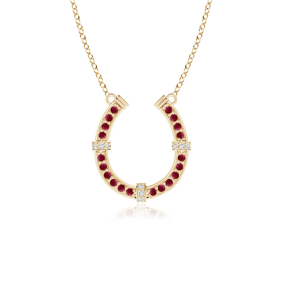 1.3mm A Pave-Set Ruby and Diamond Horseshoe Pendant Necklace in Yellow Gold 
