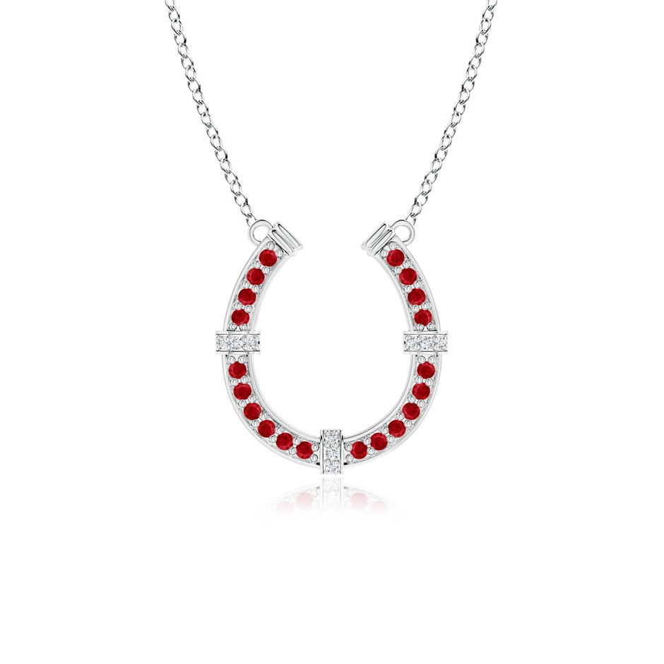 1.3mm AAA Pave-Set Ruby and Diamond Horseshoe Pendant Necklace in P950 Platinum 