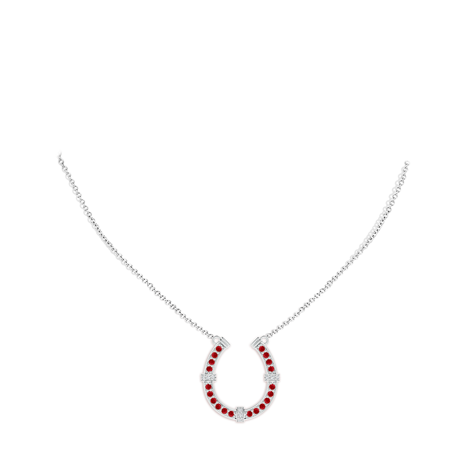 1.3mm AAA Pave-Set Ruby and Diamond Horseshoe Pendant Necklace in P950 Platinum pen