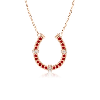 1.3mm AAA Pave-Set Ruby and Diamond Horseshoe Pendant Necklace in Rose Gold
